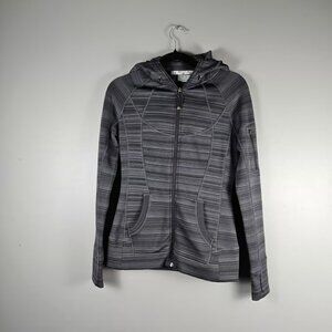 Athleta Strength Hoodie Full Zip Jacket Fleece Lined Striped Gray size X Small